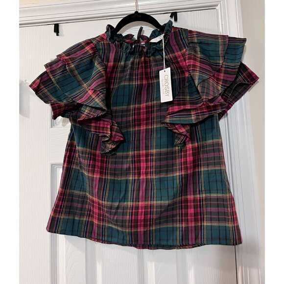 CROSBY by Mollie Burch Tops - New CROSBY by Mollie Burch Flutter Short Sleeve Emory Top Plaid Size small Acade